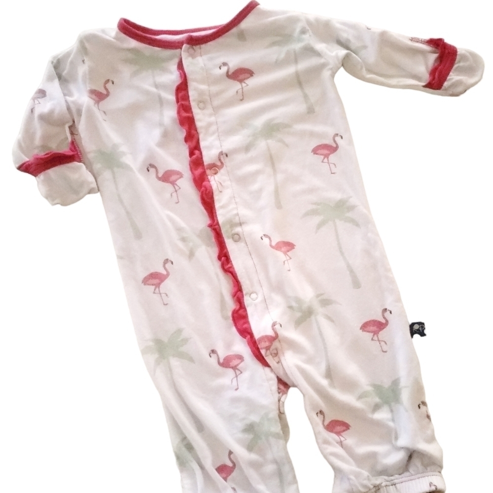 Kickee Pants Coverall One-piece Converter Sleeper White|Pink Pelicans 3-6m
